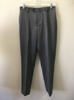 Mens, Suit, Pants, EGARA, Gray, Wool, Solid, 31, 30, Flat Front, Zip Fly, Belt Loops, 4 Pockets, Button Tab