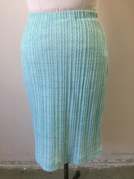 Womens, 1970s Vintage, Skirt, KAY WINDSOR, Aqua Blue, Synthetic, W 26, Skirt, Novelty Knit, Elastic Waistband, Hem Below Knee