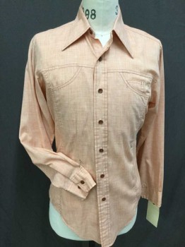 Mens, Western Shirt, JC PENNY, Orange, Cream, Poly/Cotton, 33, 15.5, Top Stitches, Collar Attached, Button Front, Wedge Detail Pocket, Long Sleeves,