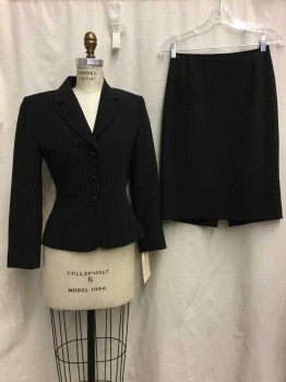 Womens, Suit, Jacket, TAHARI, Black, Cream, Synthetic, Stripes - Pin, 4, Black, Cream Pin Stripes, Notched Lapel, 3 Buttons,