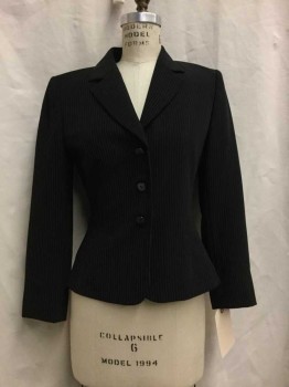Womens, Suit, Jacket, TAHARI, Black, Cream, Synthetic, Stripes - Pin, 4, Black, Cream Pin Stripes, Notched Lapel, 3 Buttons,