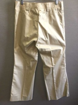 Womens, 1980s Vintage, Suit, Pants, EUROPE CRAFT, Khaki Brown, Cotton, Polyester, Solid, W:29, High Waist, Wide Leg, Zip Fly, 2 Patch Pockets at Hips, V Shape Yoke in Back, Belt Loops,