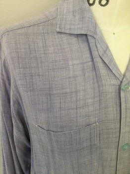 N/L, Purple, Cotton, Heathered, Button Front, Long Sleeves, Collar Attached, 2 Pockets