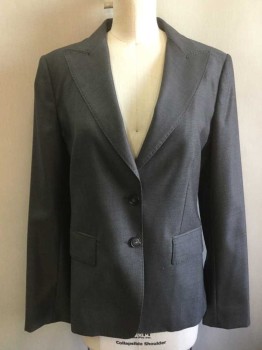 MAX MARA, Dk Gray, Charcoal Gray, Wool, Silk, Birds Eye Weave, Gray/Charcoal Dotted Weave, Single Breasted, Peaked Lapel, 2 Buttons,  2 Pockets, Lightly Padded Shoulders
