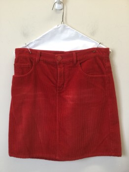 Womens, Skirt, Mini, MARC JACOBS, Red, Cotton, Solid, 6, Corduroy, Top Pockets, Z.F., 2 Back Patch Pockets, Hem At Knee
