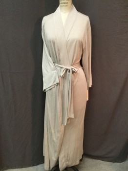 Womens, SPA Robe, NATORI, Tan Brown, Cotton, Polyester, Heathered, S, Heather Tan, No Collar, Open Front, Long Sleeves, with Detatched Belt