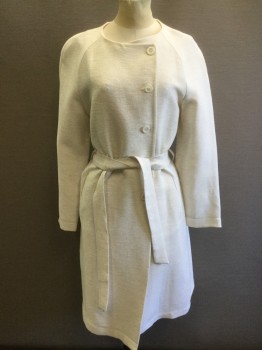 ZARA, White, Viscose, Linen, Solid, Self Lined Texture, Double Breasted, No Collar, Raglan Sleeve 2 Pockets, Self Belt