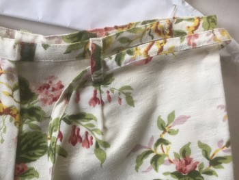 Womens, Shorts, COREY LYNN CALTER, Cream, Pink, Avocado Green, Yellow, Cranberry Red, Cotton, Floral, Sz.6, Cream with Muted Floral Pattern, Canvas, Mid Rise, Zip Fly, 2" Inseam, **With Matching Belt - 1/2" Wide Self Fabric Tie