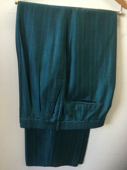 GINO CAPPELI, Teal Blue, Polyester, Rayon, Stripes, Double Pleats,