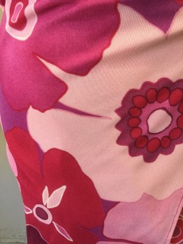 BISOU BISOU, Lt Pink, Mauve Pink, Raspberry Pink, Nylon, Large Hawaiian Floral Print, Wrap