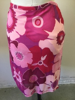 BISOU BISOU, Lt Pink, Mauve Pink, Raspberry Pink, Nylon, Large Hawaiian Floral Print, Wrap