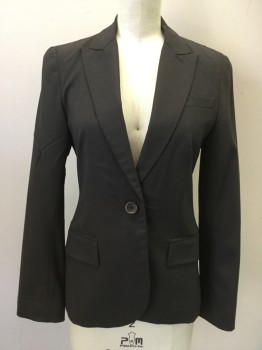 Womens, Suit, Jacket, THEORY, Chocolate Brown, Wool, Lycra, Solid, 2, Single Breasted, Collar Attached, Peaked Lapel, 3 Pockets, 1 Button