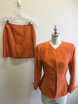 Womens, 1990s Vintage, Suit, Jacket, GEORGIOU, Orange, Linen, Polyester, Solid, W25, B32, 3 Hook & Eyes, Princess Seams, French Cuffs,, Fabric Reads As Silk