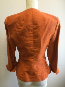 GEORGIOU, Orange, Linen, Polyester, Solid, 3 Hook & Eyes, Princess Seams, French Cuffs,, Fabric Reads As Silk