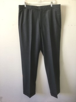 MATTARAZI UOMO, Gray, Lt Blue, Wool, Cashmere, Stripes - Pin, Gray with Light Blue Pinstripes, Flat Front, Button Tab Waist, 5 Pockets Including 1 Watch Pocket, Cuffed Hems, Straight Leg **Barcode on Left Side