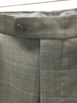 TOMMY HILFIGER, Gray, Dk Gray, Wool, Polyester, Grid , Gray with Dark Gray and Light Gray Streaked Grid Pattern, Flat Front, Button Tab Waist, Zip Fly, 5 Pockets Including 1 Watch Pocket in Front, Straight Leg