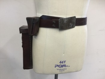 MTO, Dk Brown, Leather, Solid, Silver Aged Rectangular Buckle, Multiple Attached Different Style Bags, Attached with Studs, 2 Silver Metal Hanging Attachments
