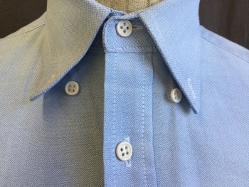 Mens, Dress Shirt, OAKTON, Baby Blue, Cotton, Polyester, Solid, 15/34, Collar Attached, Button Down, Button Front, Long Sleeves, 1 Pocket