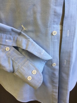 Mens, Dress Shirt, OAKTON, Baby Blue, Cotton, Polyester, Solid, 15/34, Collar Attached, Button Down, Button Front, Long Sleeves, 1 Pocket