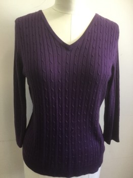 Womens, Pullover, CROFT & BARROW, Purple, Acrylic, Cable Knit, XL, V-neck, Long Sleeves,