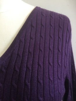 Womens, Pullover, CROFT & BARROW, Purple, Acrylic, Cable Knit, XL, V-neck, Long Sleeves,