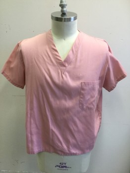 ANGELICA, Dusty Pink, Poly/Cotton, Solid, V-neck, Short Sleeves, 1 Pocket