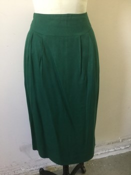 Womens, Skirt, ALCOTT & ANDREWS, Forest Green, Rayon, Solid, W:26, Pencil Skirt, Curved Yoke, Double Pleated, Knee Length, 2 Side Seam Pockets, Invisible Zipper