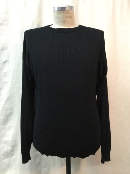Mens, Pullover Sweater, BARRY BRICKEN, Black, Silk, Cable Knit, M, Black, Cable Knit, Crew Neck,