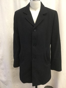 JOS A BANKS, Black, Gray, Wool, Polyester, Speckled, Notched Lapel, Single Breasted, 3 Button Closure, 2 Flap Besom Pockets, Center Back Vent, Above the Knee Length
