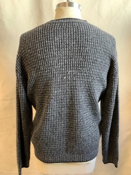 Mens, Pullover Sweater, JOSEPH ABBOUD, Black, Heather Gray, Wool, Nylon, Grid , XL, Crew Neck, Ribbed Knit Neck/Waistband/Cuff, Long Sleeves
