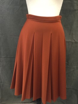 KOKO KNITS, Brown, Polyester, Solid, Drop Knit and Ironed Pleats, 1" Elastic Waistband, Below Knee Length