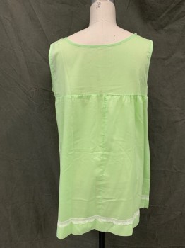 Womens, Sleepwear, N/L, Mint Green, White, Pink, Cotton, Solid, Floral, B 38, Short Nightgown, Scoop Neck, Sleeveless, Pink/White Floral Embroidery, White Lace Bust Trim and Hem, Gathered at Bust,