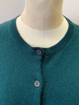 J.CREW, Forest Green, Cashmere, Solid, Knit, Long Sleeves, Round Neck, Button Front