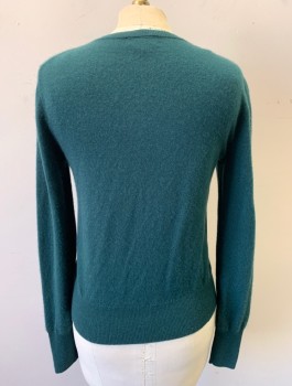 J.CREW, Forest Green, Cashmere, Solid, Knit, Long Sleeves, Round Neck, Button Front