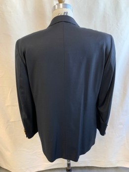 Mens, Sportcoat/Blazer, JACK VICTOR, Black, Wool, Solid, 46R, Double Breasted, 6 Buttons, 3 Pockets, Peaked Lapel, 4 Button Sleeves