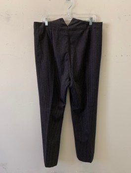 Mens, Pants, N/L, Black, Tan Brown, Wool, Stripes, I 31.5, W36, Flat Front, Button Fly, Suspender Buttons Inside Waistband