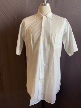 SQUIRE CASUALS, White, Cotton, Solid, Button Front, Collar Attached, 2 Pockets, Short Sleeves, Long