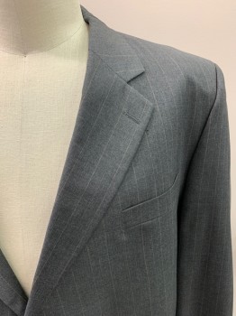 Mens, Suit, Jacket, JOHN VICTOR, Charcoal Gray, Tan Brown, White, Wool, Stripes - Pin, Single Breasted, 2 Buttons, 3 Pockets, Notched Lapel, Single Vent