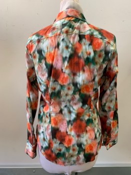 J.CREW, Multi-color, Coral Orange, Green, Gray, Cotton, Floral, Abstract , L/S, Button Front, C.A.