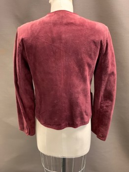 Womens, Leather Jacket, TALBOTS, Raspberry Pink, Suede, B:34, Round Neck, Single Breasted, B.F., 2 Pckts, Button Cuffs, Lightly Padded Shoulders, Princess Seams,  Braid Edge Piping Throughout