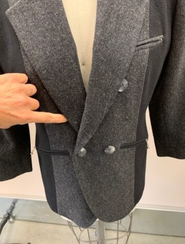 JORDAN & COLE, Black, Charcoal Gray, Wool, Color Blocking, Petites, Double Breasted, Notched Lapel, 3 Zip Pckt,