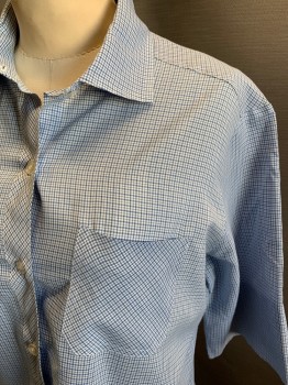 Womens, Shirt, LADY MANHATTAN, White, Blue, Poly/Cotton, Plaid, B34, S/S, Button Front, Two Bust Pockets,