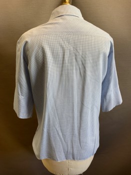 Womens, Shirt, LADY MANHATTAN, White, Blue, Poly/Cotton, Plaid, B34, S/S, Button Front, Two Bust Pockets,