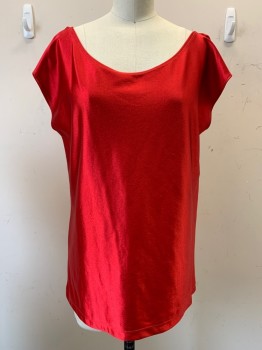 NO LABEL, Red, Polyester, Solid, Sleeveless With Slits, Round Neck,