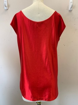 NO LABEL, Red, Polyester, Solid, Sleeveless With Slits, Round Neck,