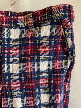 Mens, Pants, MTO, Red, Blue, White, Yellow, Cotton, Plaid, 34/26, GOLF PANTS, F.F, 4 Pockets, Zip Fly, Belt Loops, Cuffed, Corduroy
