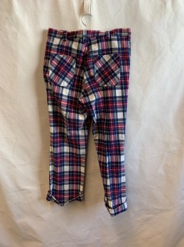 Mens, Pants, MTO, Red, Blue, White, Yellow, Cotton, Plaid, 34/26, GOLF PANTS, F.F, 4 Pockets, Zip Fly, Belt Loops, Cuffed, Corduroy