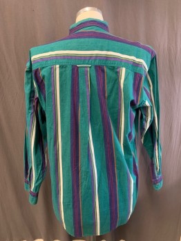 CHAPS RALPH LAUREN, Teal Green, Multi-color, Cotton, Stripes - Vertical , Button Down Collar, Button Front, L/S, 1 Pocket, Purple, Red, White, Tan, Magenta Stripes