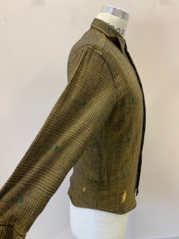 GIANNI VERSACE, Brown, Mustard Yellow, Cotton, Plaid, Green & Brown Small Embroidery Details, C.A., Button Front, L/S, 1 Pocket