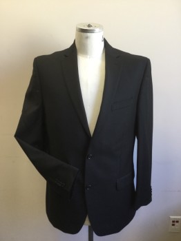 MICHAEL KORS, Black, Wool, Solid, Sportcoat - Notched Lapel, 2 Button Single Breasted, 3 Pocket, 2 Slits at Back